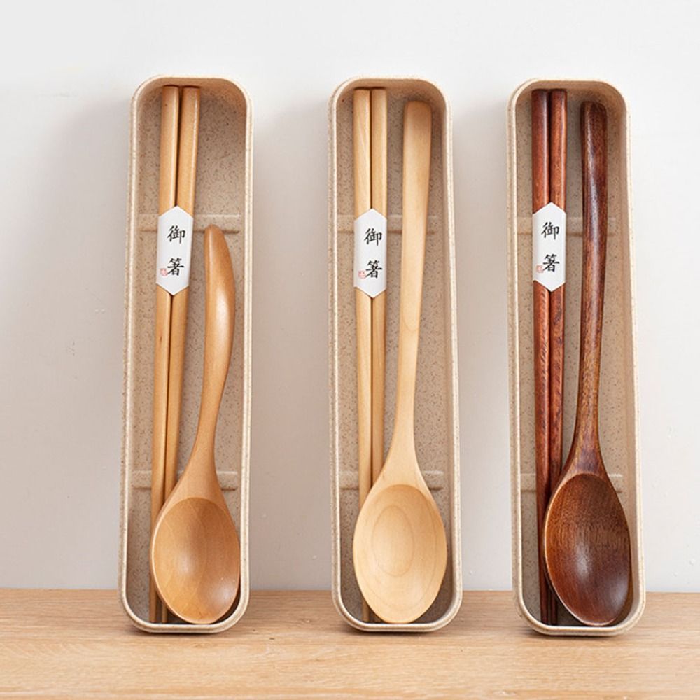 Bamboo Cutlery Travel - Set Sendok Sumpit Kayu Piknik dengan