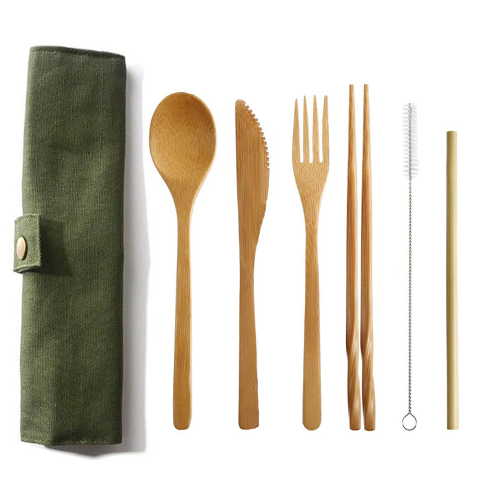 Bamboo Cutlery Travel - Set Peralatan Makan Bambu Dapat Digunakan