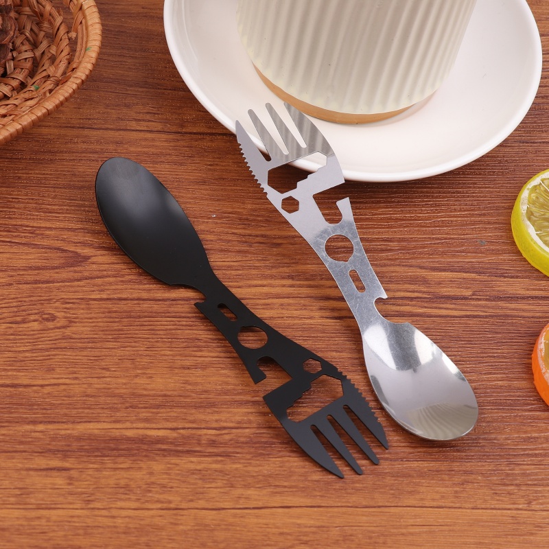 Bamboo Cutlery Travel - 1/5 Buah Set Peralatan Berkemah Baja