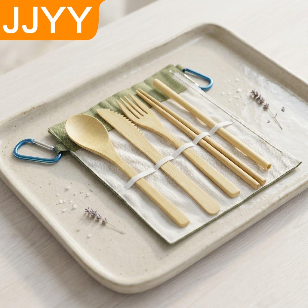 Bamboo Cutlery Travel - Set Peralatan Makan Bambu Ramah Lingkungan,