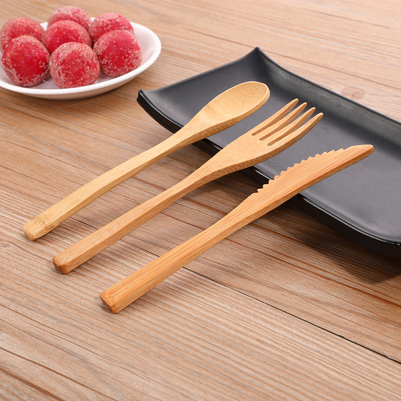 Alat makan bambu, 3 pcs/set de - Bamboo Cutlery Travel ulasan dan harga