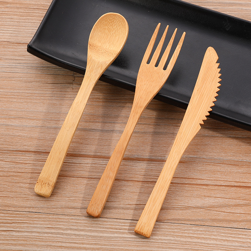Alat makan bambu, 3 pcs/set de - Bamboo Cutlery Travel ulasan dan harga