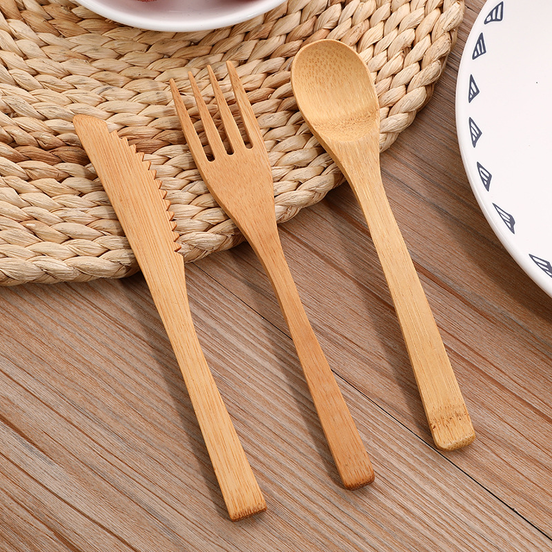 Alat makan bambu, 3 pcs/set de - Bamboo Cutlery Travel ulasan dan harga