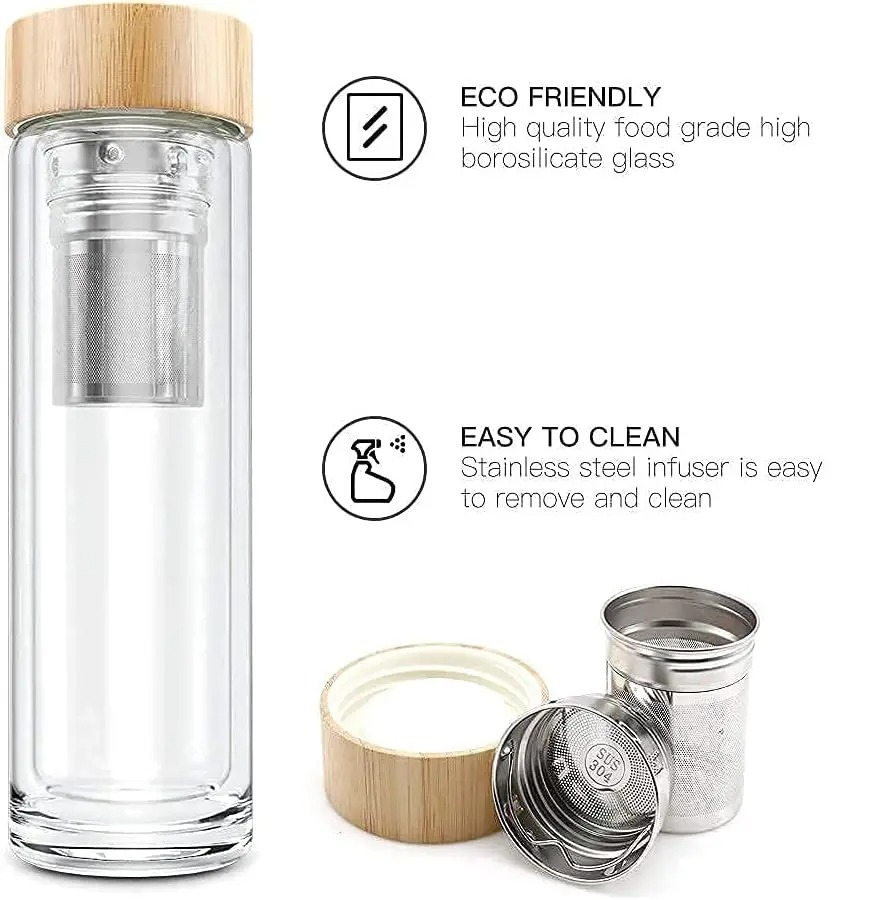 Cangkir Teh Kaca Lapis Ganda 3 - Bamboo Cutlery Travel ulasan dan harga