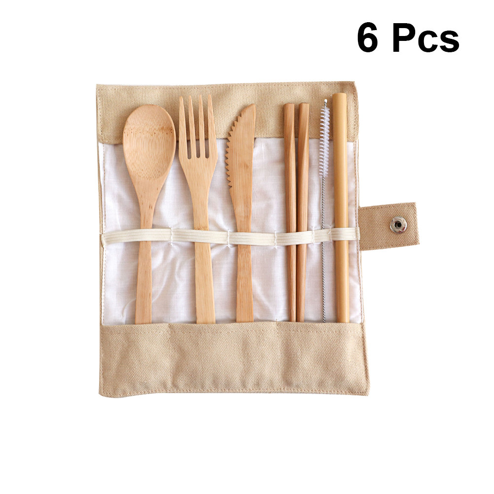 6Pcs Set Peralatan Makan Bambu - Bamboo Cutlery Travel ulasan dan harga